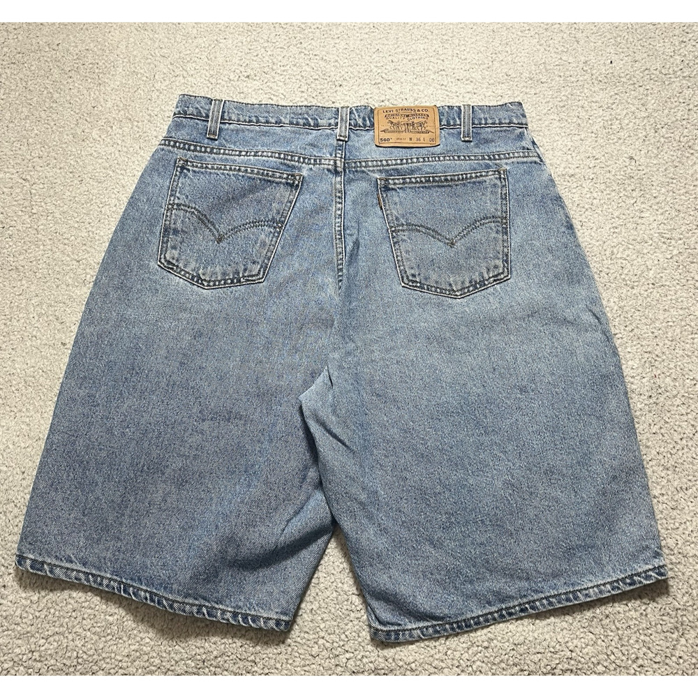 Levis 560 Shorts Mens 36 Orange Tab Denim Jean Loose Fit 90s 12" Inseam
